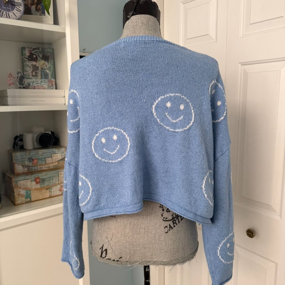 Sincerely Jules Blue Smiley Sweater – Size M - Picture 3 of 6